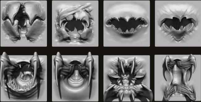 FlippedNormals – MOUTHS – 40 ZBrush VDMs + 5 bonus variations