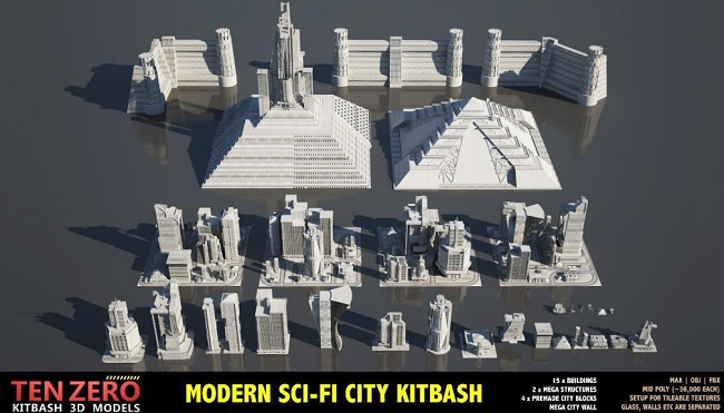 Cgtrader – Modern Sci-Fi Buildings Kitbash