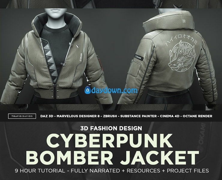 FlippedNormals – Cyberpunk Bomber Jacket – 3D Fashion Design Course