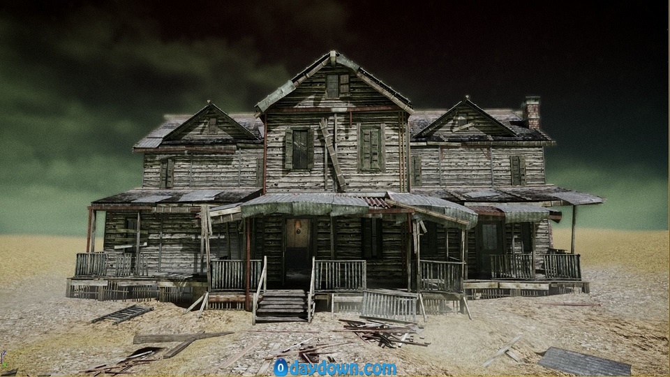 CGTrader – UE4 Abandoned wooden house modular V01 Basic package Updated 002 Low-poly 3D model