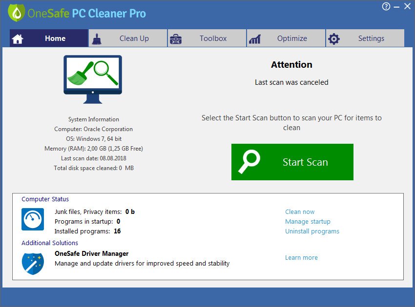 OneSafe PC Cleaner Pro 6.2