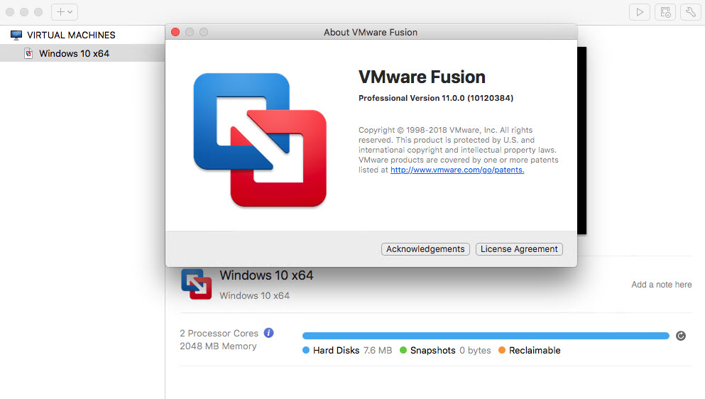 VMware Fusion Pro 11.0.1 Build 10738065 macOS