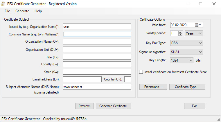 PFX Digital Certificate Generator 4.0