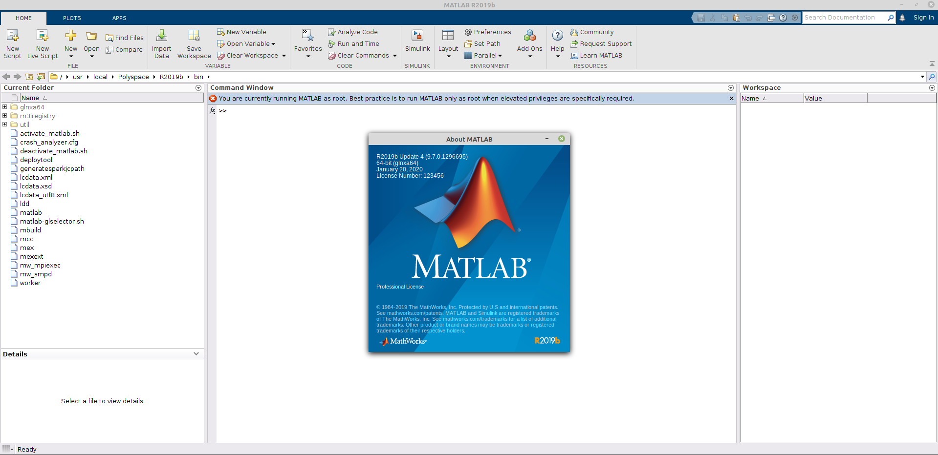 MathWorks MATLAB R2019b v9.7.0.1296695 Update 4 Only (x64) Linux