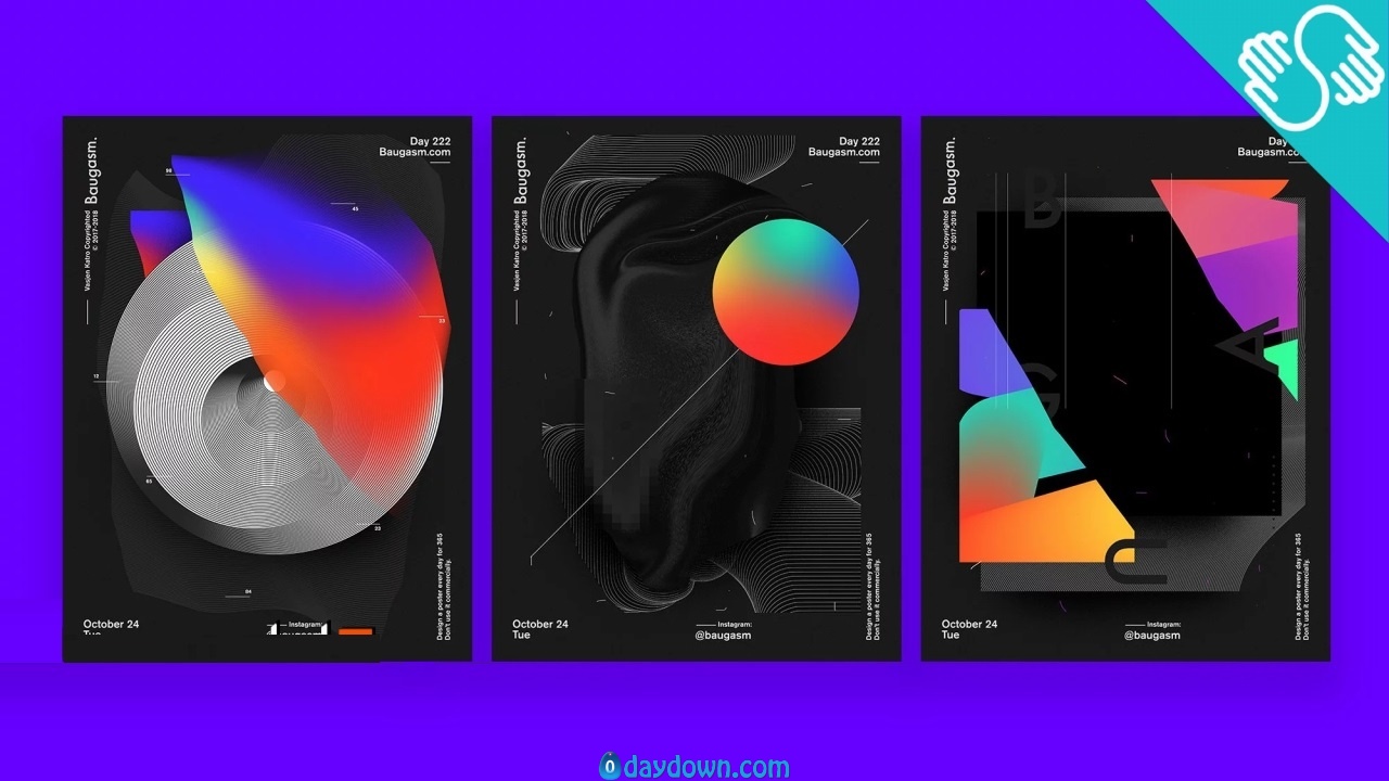 Baugasm Series #9 – Design 3 Different Abstract Posters in Adobe Photoshop and Illustrator