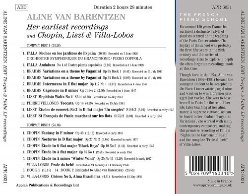 Aline Van Barentzen – Chopin, Liszt Others Piano Works (2020)