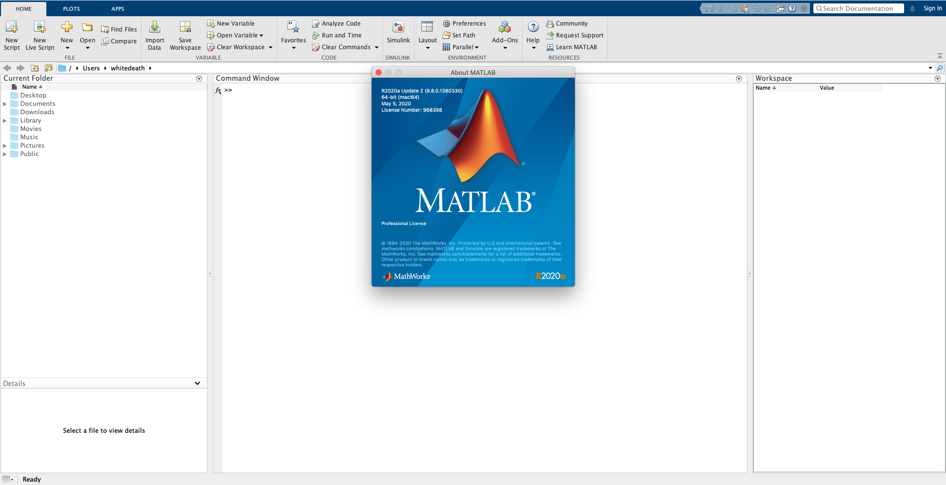 MathWorks MATLAB R2020a v9.8.0.1380330 Update 2 Only MACOSX (x64)