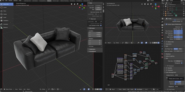 Blender3dk – Modeling a leather couch in Blender + Scene 2.8 Eevee