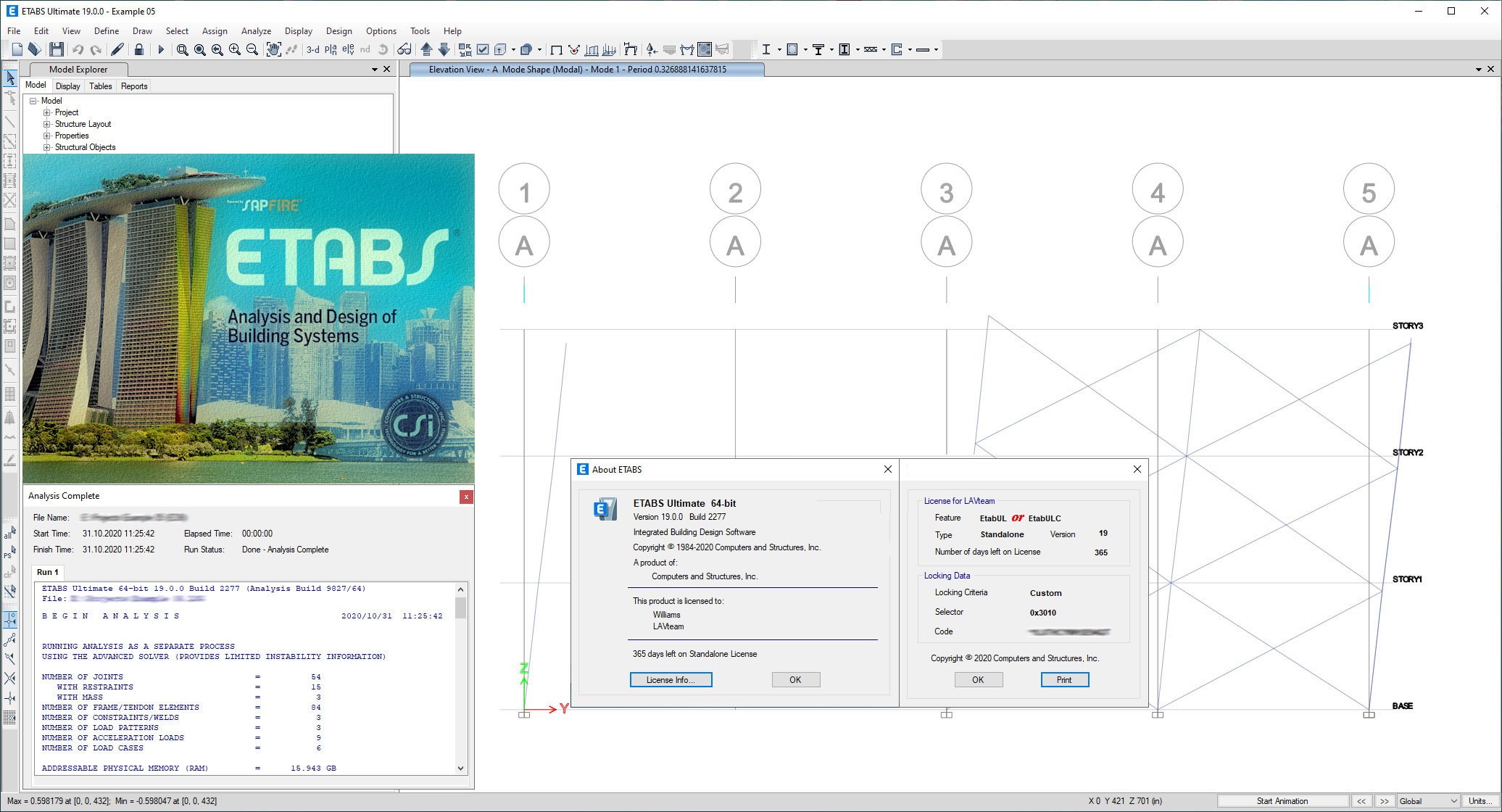 CSI ETABS version 19.0.0 build 2277