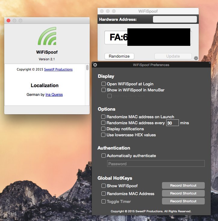 WiFiSpoof 2.1 Multilangual Mac OS X