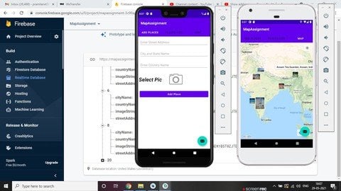 Android app development, Firebase database, Google Map api