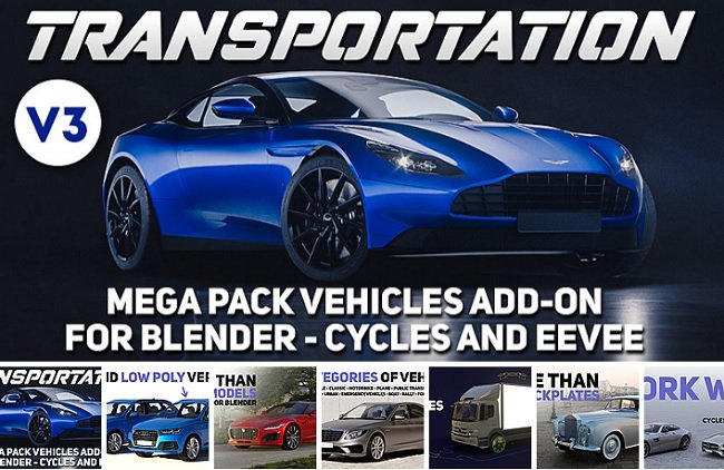 Blendermarket – Transportation – Car and Vehicle Rigged Library Addon v3