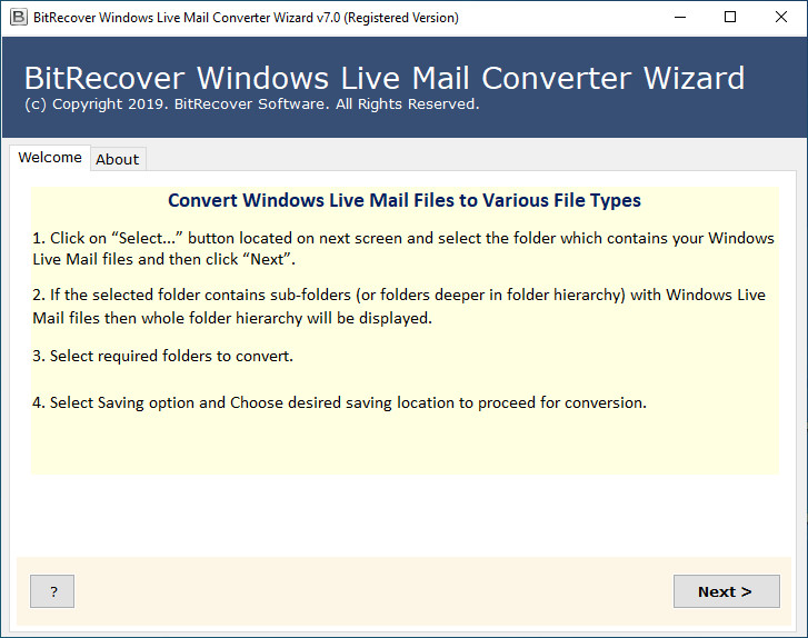 BitRecover Windows Live Mail Converter Wizard 7.0