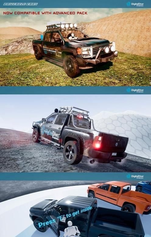 Unreal Engine – Drivable Cars: Pick Up Truck 3D Assets and Blueprints