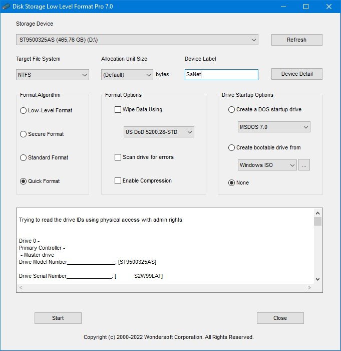 Disk Storage Low Level Format Pro 7.0