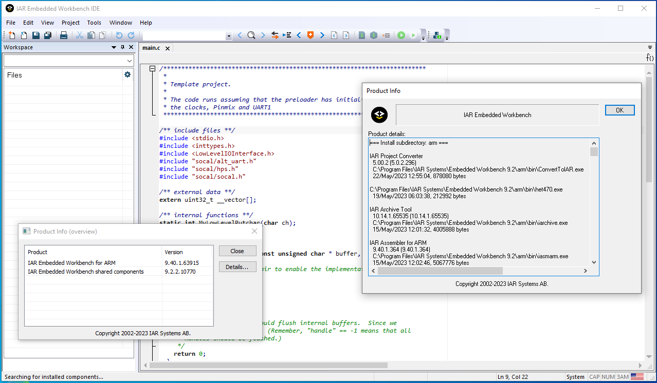 IAR Embedded Workbench for ARM version 9.40.1 with Examples