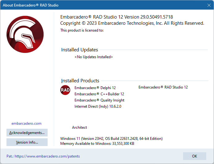 Embarcadero® RAD Studio 12 Athens Version 29.0.50491.5718