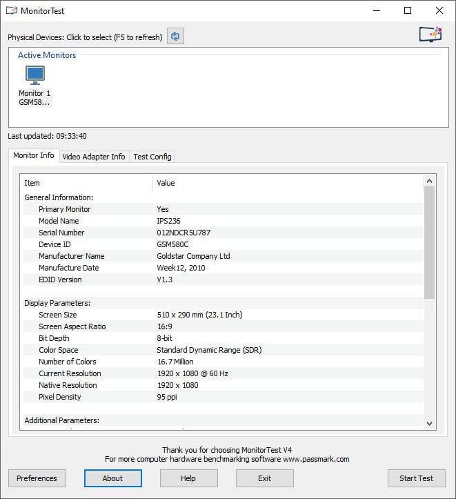 PassMark MonitorTest 4.0 Build 1002