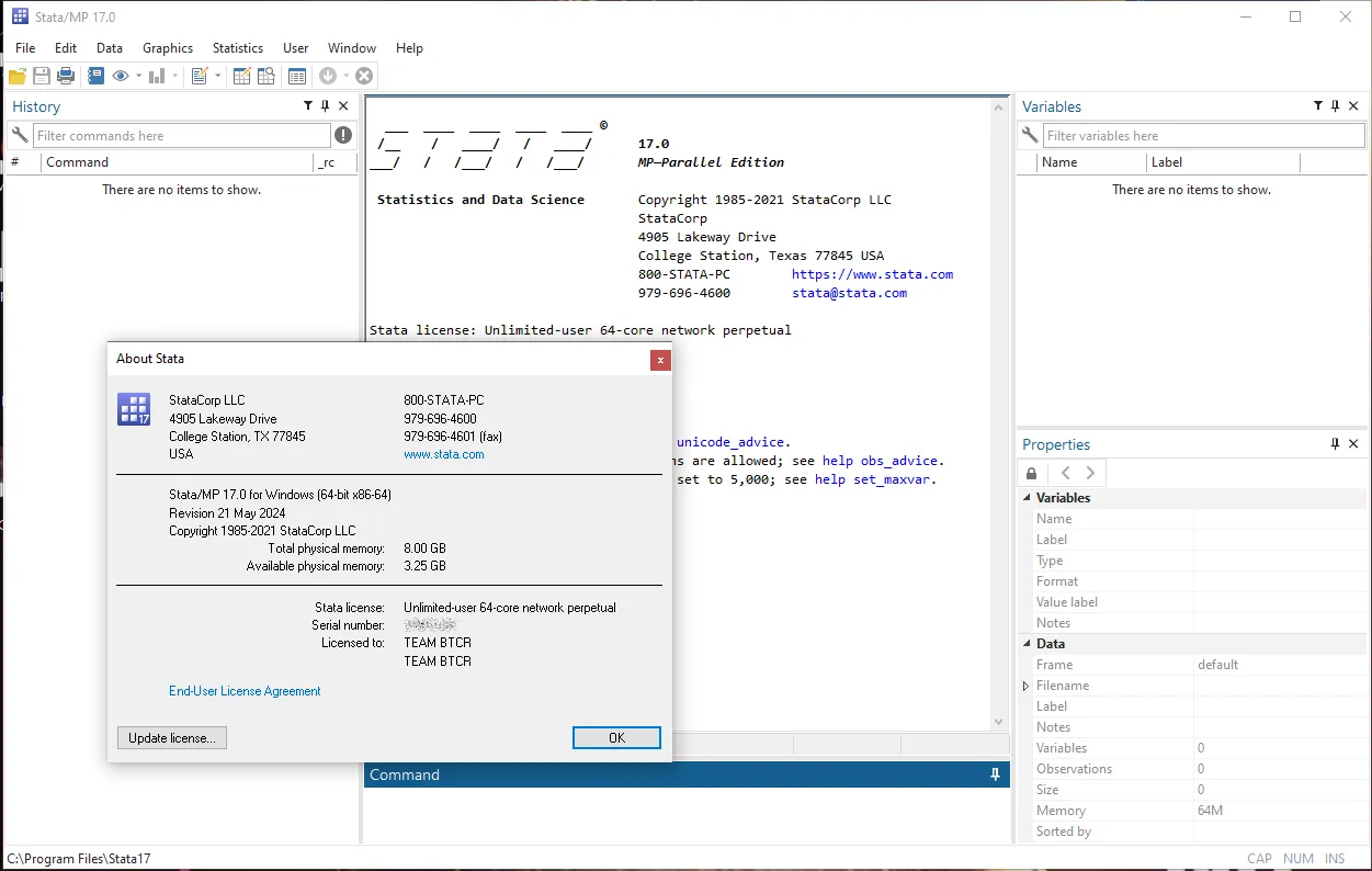 StataCorp Stata 17 (Rev. 21 May 2024)