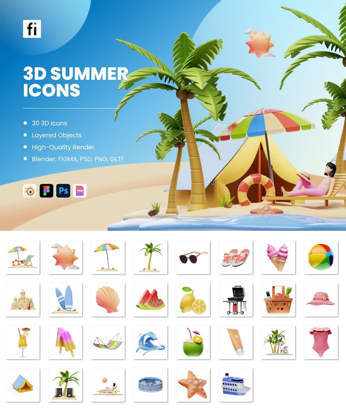 EE - 3D Summer Icons 9QUSRUK