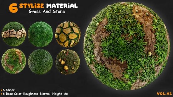 Unreal Engine Marketplace - 6 Stylize Material Grass And Stone (5.3)