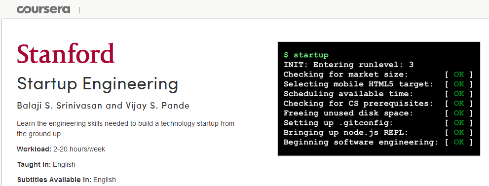 Coursera: Stanford University - Startup Engineering (2013)