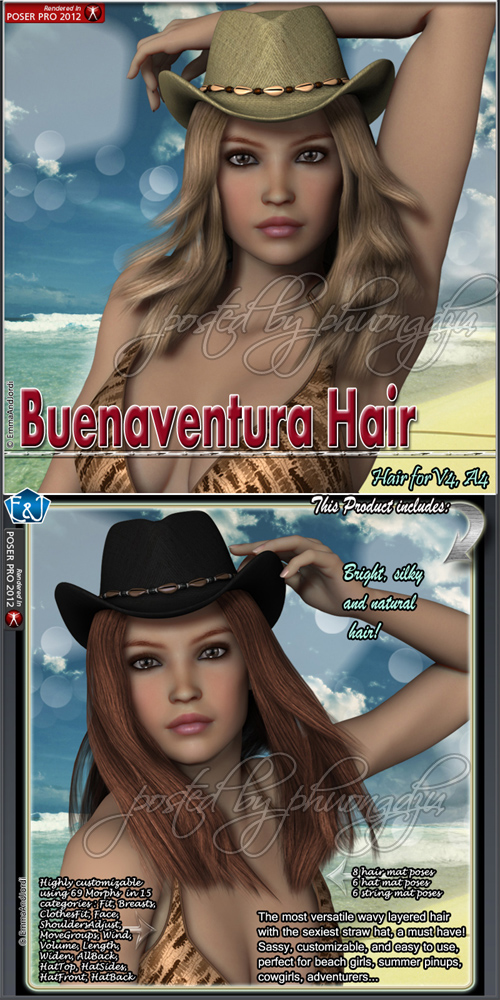 Renderosity Buenaventura Hair For V4 And A4