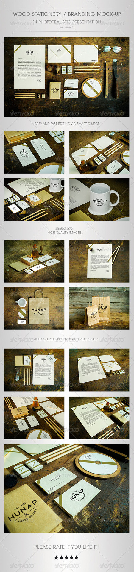 GraphicRiver Wood Stationery Branding Mock-Up