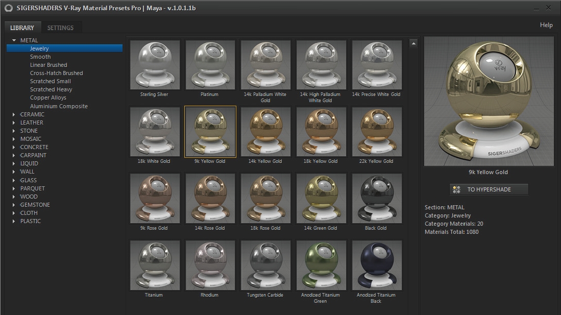 SIGERSHADERS V-Ray Material Presets Pro 1.0.1 for Maya