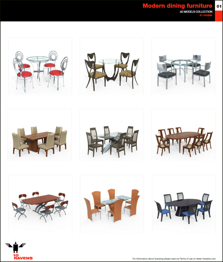 10ravens: 3D Models collection 024 Modern dining furniture 01 