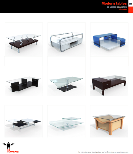 10ravens: 3D Models collection 004 Modern tables 01 