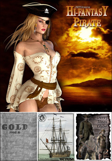 Large Daz and Poser Model Collection Pirate and Fantasy Themed