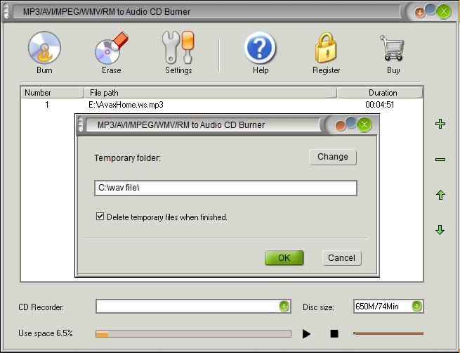 MP3/AVI/MPEG/WMV/RM to Audio CD Burner 1.4.24