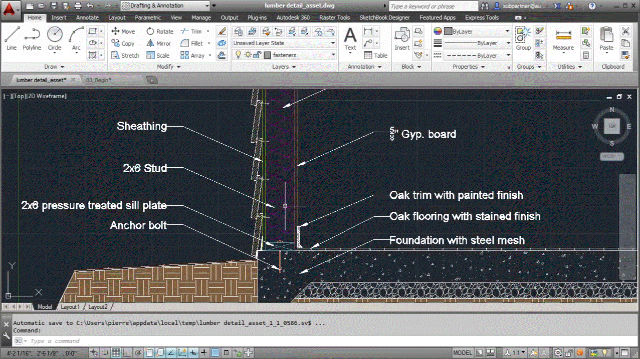 Using Polylines and Hatch Patterns to Draw a Lumber Detail in AutoCAD