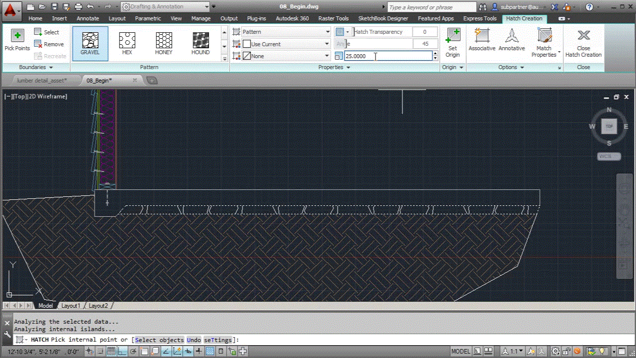 Using Polylines and Hatch Patterns to Draw a Lumber Detail in AutoCAD