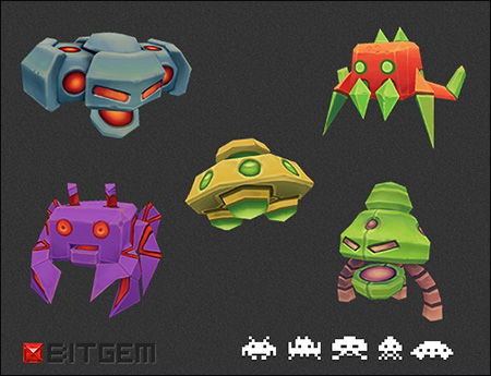 BitGem Low Poly Space Invaders Set