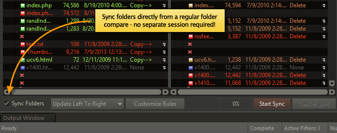 Screenshot of folder sync changes in UltraCompare 14.00