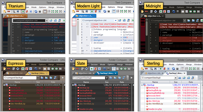 Screenshot of themes in UltraCompare 14.00