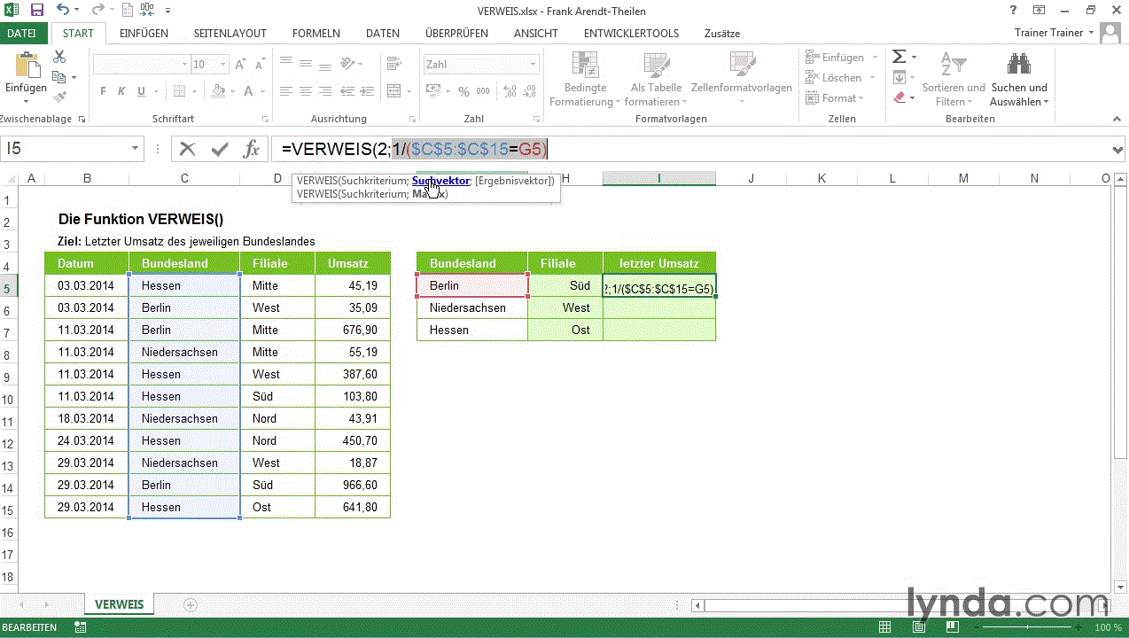 Excel: Matrixformeln Formeln für Fortgeschrittene