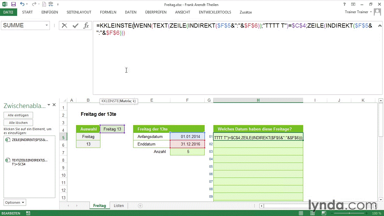 Excel: Matrixformeln Formeln für Fortgeschrittene