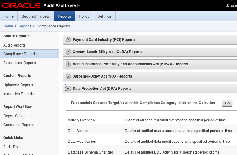 Oracle Audit Vault and Database Firewall Standard + Server 12.1.0