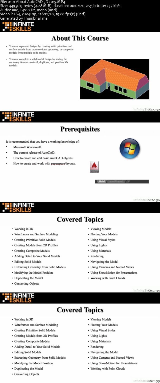 InfiniteSkills - Learning Autodesk AutoCAD 3D 2015 Trainging Video