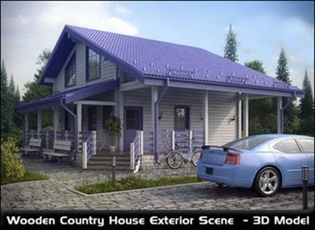 Wooden Country House Exterior Scene