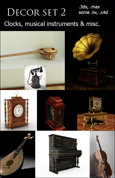 Decor Set 2 - Clocks, Musical Instruments & Misc