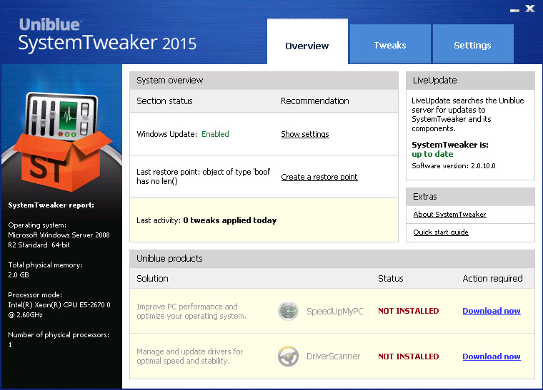 Uniblue SystemTweaker 2015 2.0.10.0
