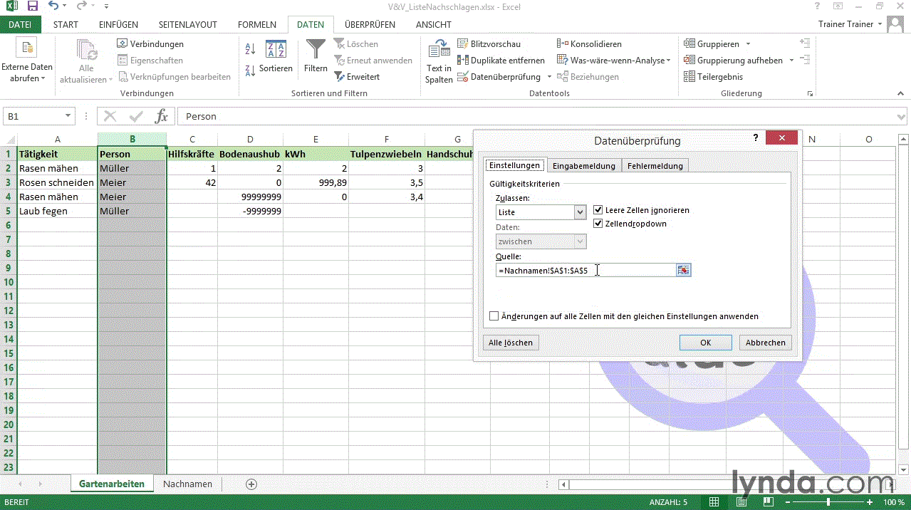  Excel 2013: Gültigkeitsregeln und Datenvalidierung Eingabefehler vermeiden