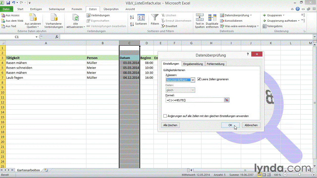  Excel 2010: Gültigkeitsregeln und Datenvalidierung Eingabefehler vermeiden