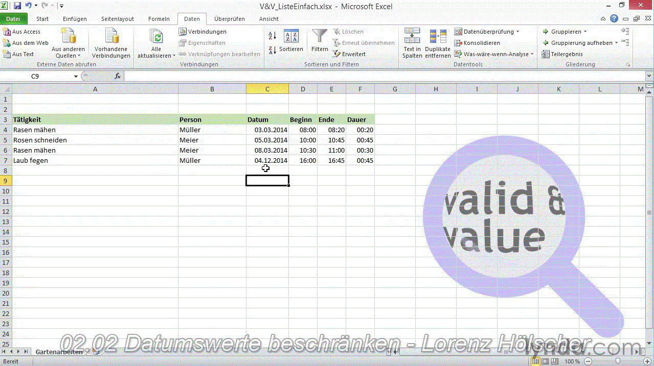  Excel 2010: Gültigkeitsregeln und Datenvalidierung Eingabefehler vermeiden