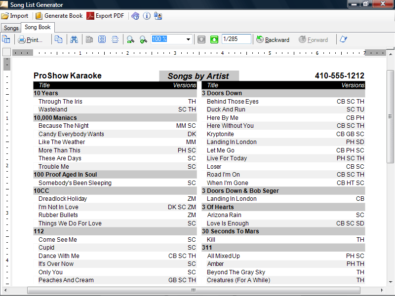 Song List Generator 5.0