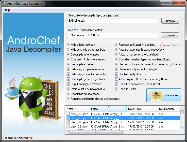 Atanas Neshkov AndroChef Java Decompiler 1.0.0.7